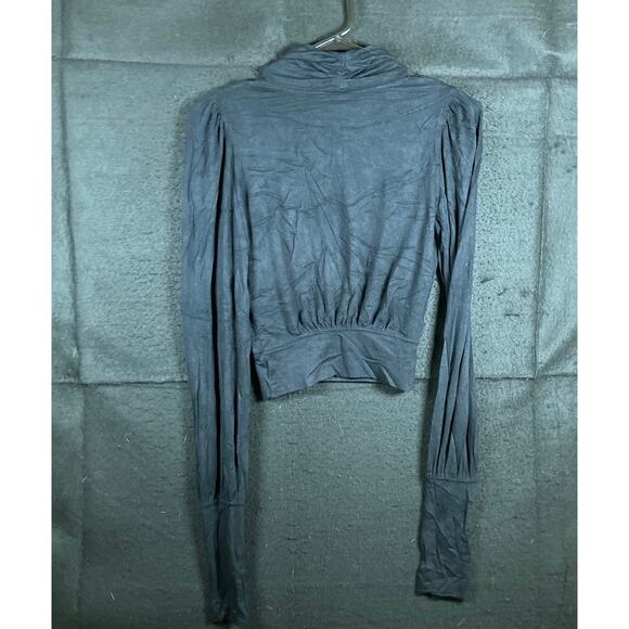 We The Free Womens Shirt Black Mock Neck Keyhole Cropped Long Sleeve XS - Picture 9 of 11